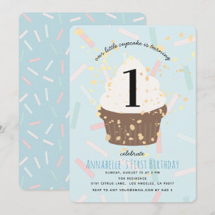 Blaue Sprinklen Cupcake zum Geburtstag Einladung
