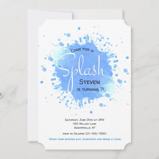 Blaue Spritzen-Einladung Einladung (Vorderseite)