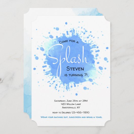 Blaue Spritzen-Einladung Einladung (Vorne/Hinten)