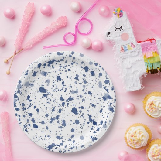 Blaue Spritzer-Farbe Pappteller (Party)