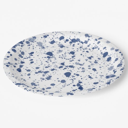 Blaue Spritzer-Farbe Pappteller (Schrägansicht)