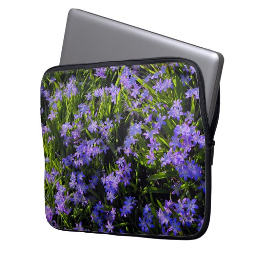 Blaue Squill Spring Blumen, grüne Blätter Laptopschutzhülle (Vorderseite Links)