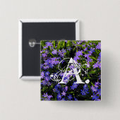 Blaue Squill Spring Blumen und Ihr Monogramm Button (Vorne & Hinten)