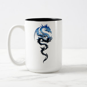 Blaue Stammes-Drache-Kunst-Kaffeetasse   Fantasy-D Zweifarbige Tasse