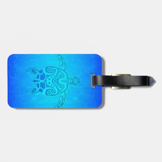 Blaue Stammes- Schildkröte Gepäckanhänger (Rückseite horizontal)