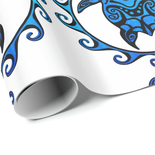 Blaue Stammes- Schildkröte Sun Geschenkpapier (Rolleneckpunkt)