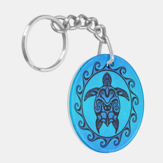 Blaue Stammes- Schildkröte Sun Schlüsselanhänger (Vorderseite links)