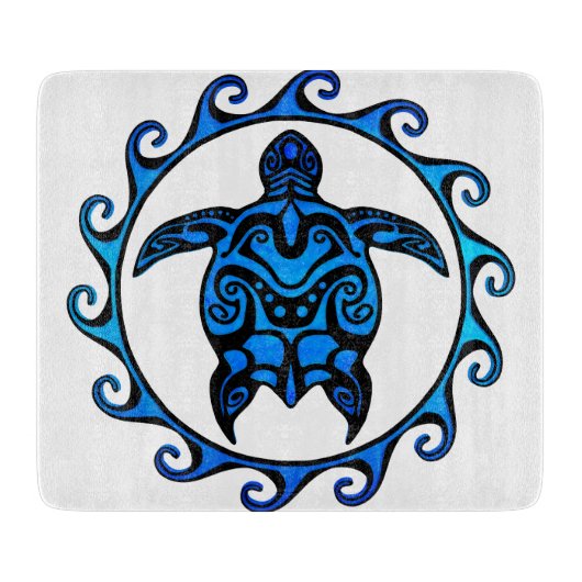 Blaue Stammes- Schildkröte Sun Schneidebrett (Vorderseite)