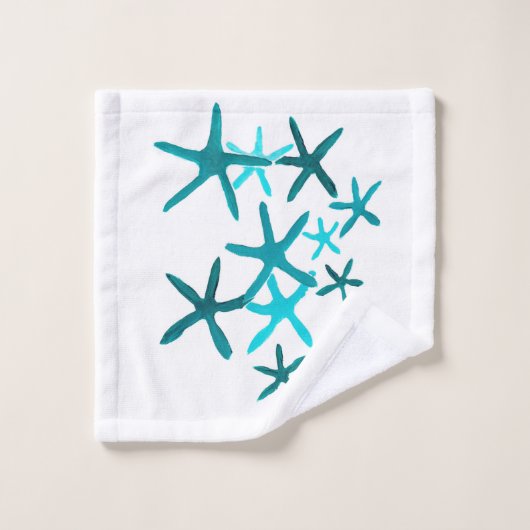 Blaue Starfish Badhandtuch Set (Waschlappen)