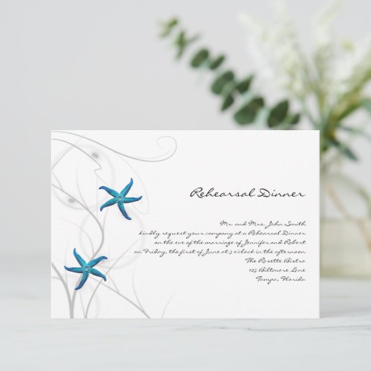 Blaue Starfish mit silberner korallenroter Einladung (Stehend Vorderseite)