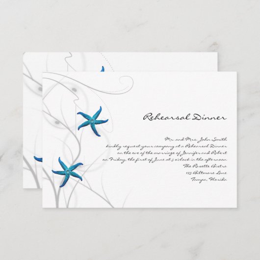 Blaue Starfish mit silberner korallenroter Einladung (Vorne/Hinten)