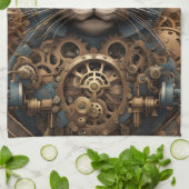 Blaue Steampe Katzenkatze KI Küchentuch (Gefaltet)