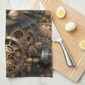 Blaue Steampe Katzenkatze KI Küchentuch (Viertel Falte)