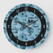 Blaue Steamponmusternuhr Große Wanduhr (Vorderseite)