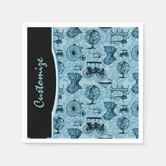 Blaue Steampunk-Muster-Servietten Serviette (Vorderseite)