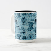 Blaue Steampunk Pattern Kaffeemaschine Tasse (Vorderseite Links)
