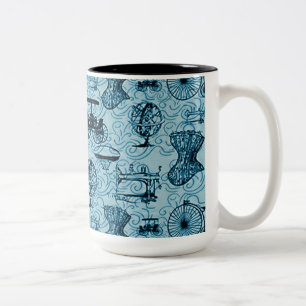 Blaue Steampunk Pattern Kaffeemaschine Tasse