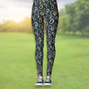Blaue Steampunk-Zahnräder Paisley Elegant Leggings