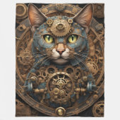 Blaue Steampunkkatze KI Kunstdecke Fleecedecke (Vorderseite)