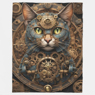Blaue Steampunkkatze KI Kunstdecke Fleecedecke
