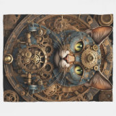 Blaue Steampunkkatze KI Kunstdecke Fleecedecke (Vorderseite (Horizontal))