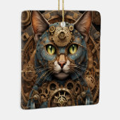Blaue Steampunkkatze KI Kunstschmuck Keramikornament (Rechts)