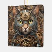 Blaue Steampunkkatze KI Kunstschmuck Keramikornament (Links)