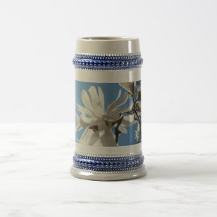 Blaue Steins Frühlingshimmel Magnolienblüten Stein Bierglas