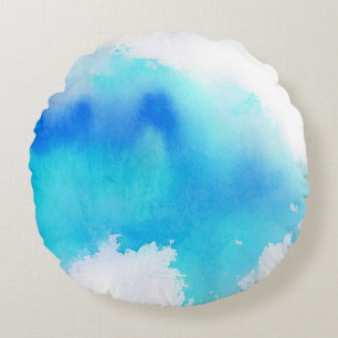 Blaue Stelle, abstraktes handgemaltes des Rundes Kissen