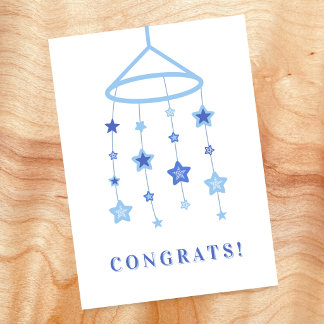 Blaue Stern Mobile Baby Junge Gratulationskarte Karte