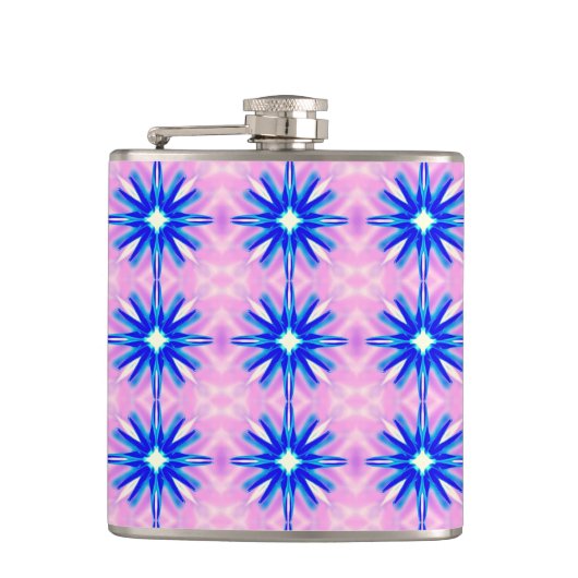 blaue Sterne auf rosa Flasche Flachmann (Vorderseite)