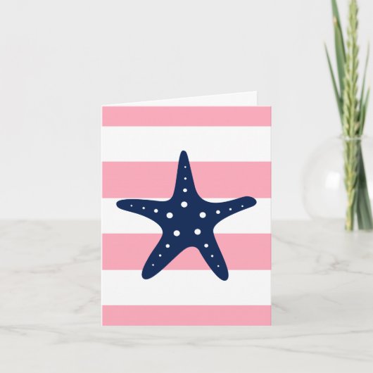 Blaue Sterne auf rosa Streifen Dankeskarte (Vorderseite)