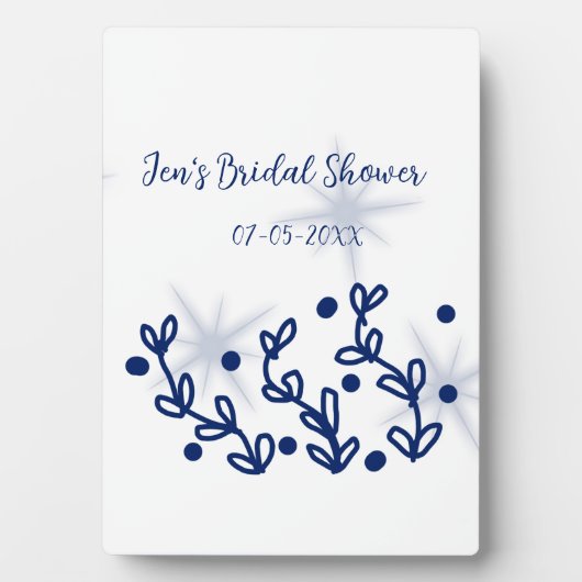 Blaue Sterne Blätter königlich luxuriöses Brautpar Fotoplatte (Vorderseite)