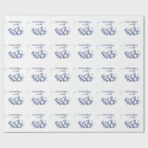 Blaue Sterne Blätter royale luxuriöse Babyparty  Geschenkpapier