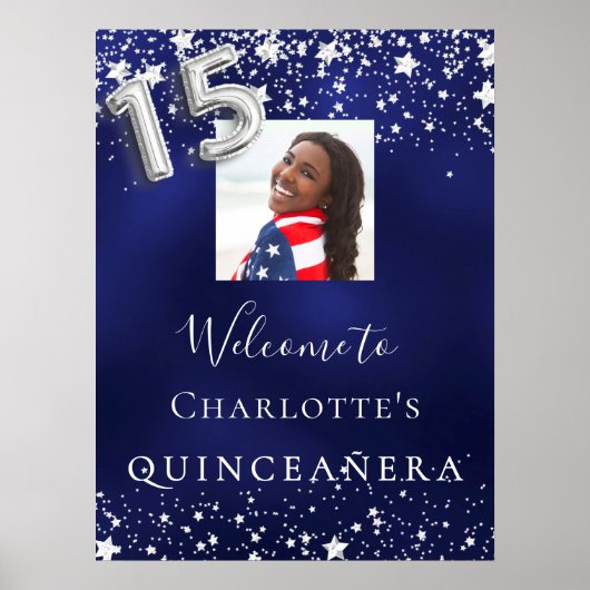 Blaue Sterne der Quinceanera Foto willkommen Poster (Vorne)