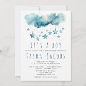 Blaue Sterne Es ist ein Baby-Dusche Einladung (Vorderseite)