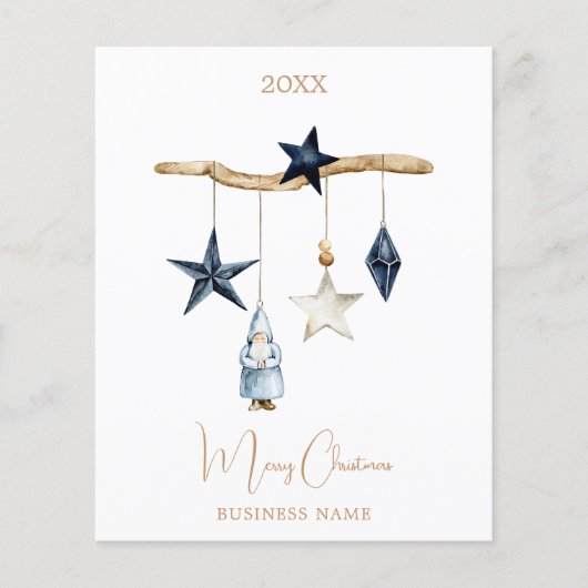 Blaue Sterne Gnome QR Weihnachtskarte (Vorderseite)