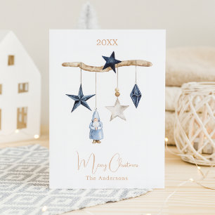 Blaue Sterne Gnome Weihnachtsbaum Feiertagskarte