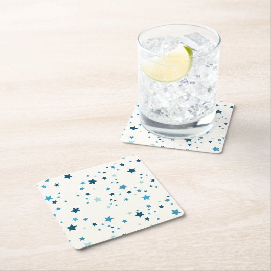 Blaue Sterne in mehreren Farbtönen und Größen - Wi Rechteckiger Pappuntersetzer (Vor Ort)