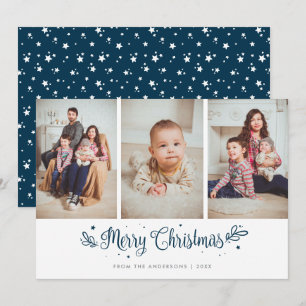 Blaue Sterne Kalligrafie Weihnachtsfotos 3 Karten