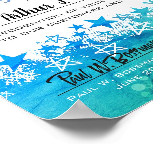 Blaue Sterne Mitarbeiter des Monatszertifikats Poster (Ecke)