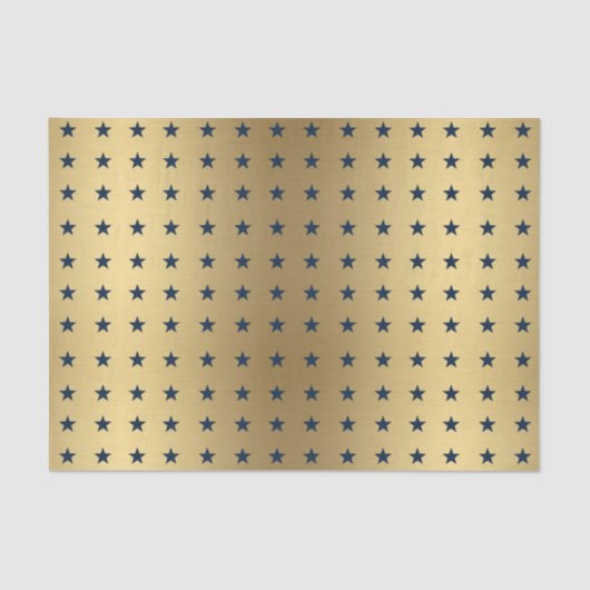 Blaue Sterne-Muster für metallisches Gold Seidenpapier (Vorderseite)