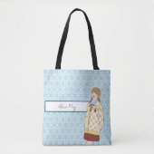 Blaue Sterne Muster mit Girl Illustration bearbeit Tasche (Vorderseite)