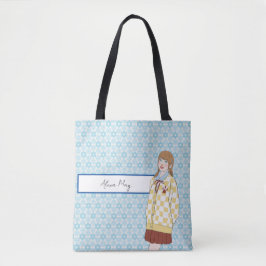 Blaue Sterne Muster mit Girl Illustration bearbeit Tasche