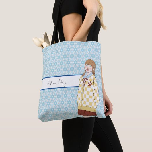 Blaue Sterne Muster mit Girl Illustration bearbeit Tasche (Von Nahem)