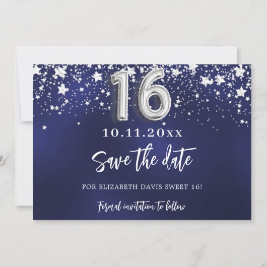 Blaue Sterne Sweet 16 Save The Date (Vorderseite)