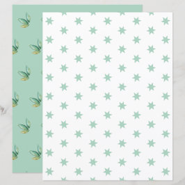 Blaue Sterne und Blätter - Scrapbook Paper Sheet