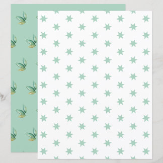 Blaue Sterne und Blätter - Scrapbook Paper Sheet