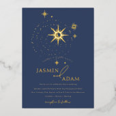 Blaue Sterne und Hochzeiten der Himmelfahrt Folieneinladung (Vorderseite)