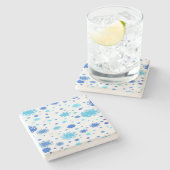 Blaue Sterne und Schneeflocken Weihnachten Steinuntersetzer (Seitenansicht)